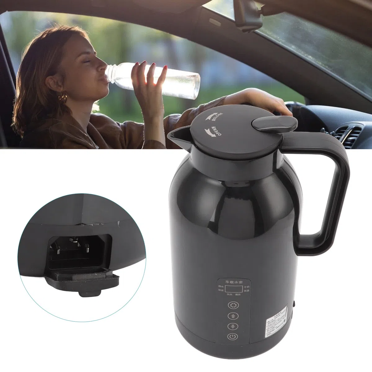 Kubek grzewczy do samochodu, przenośny czajnik elektryczny ze stali nierdzewnej do herbaty czarnej kawy 1300 ml