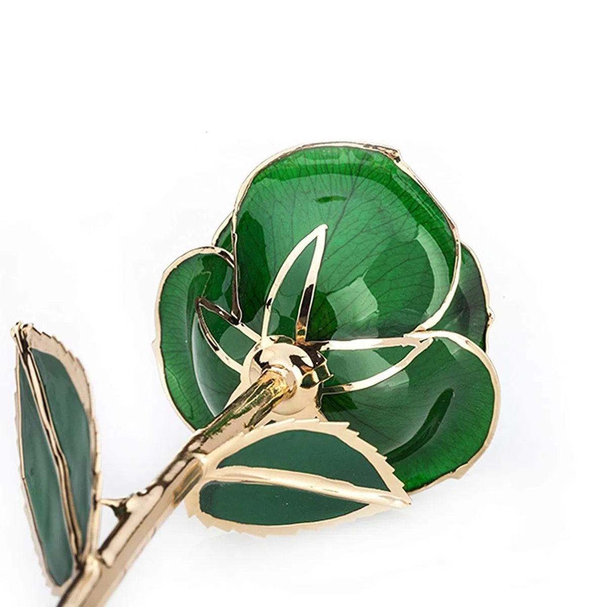 Forever Green Rose Pozłacany 24-karatowym prawdziwym sztucznym kwiatem z liściem i podstawą Dekoracje rękodzielnicze na Walentynki Dzień matki Kolekcja ów ślubnych Ozdoba