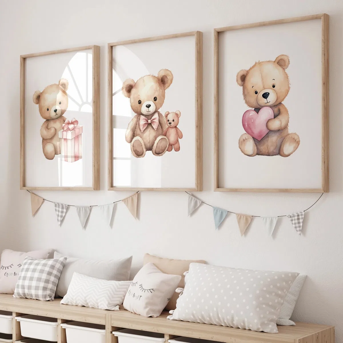 CHAOJIART Miś miłość prezenty 3 szt. sztuka ścienna wydruki płótno obraz plakat obraz do sypialni dziecka dzieci pokój zabaw wystrój domu (70 x 90 cm x 3/bezramowy)
