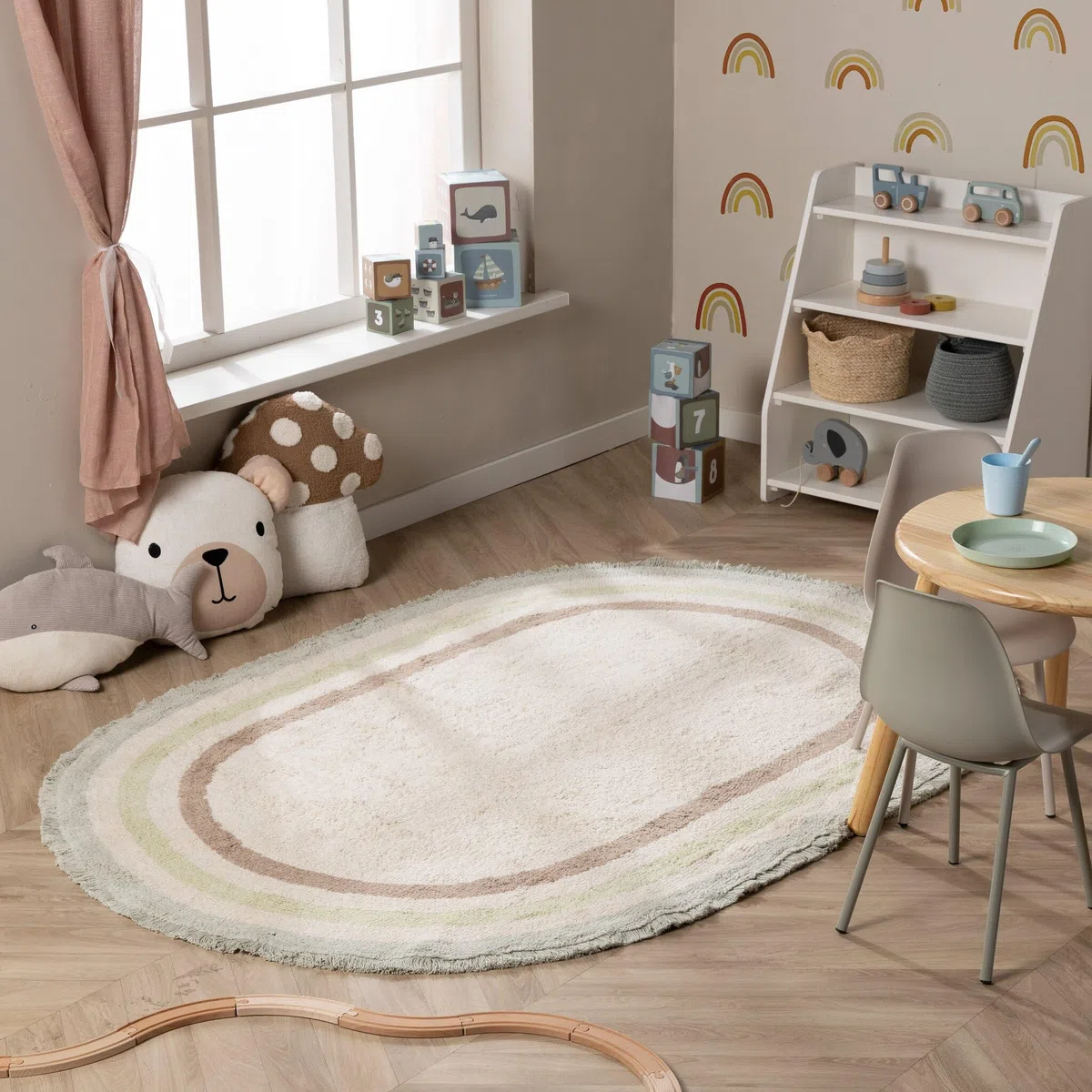 FRAAI | Home & Living Owalny prany dywan dziecięcy - Milo Zielony - Skandynawski - Chłopcy - Dziewczyna - Dywan