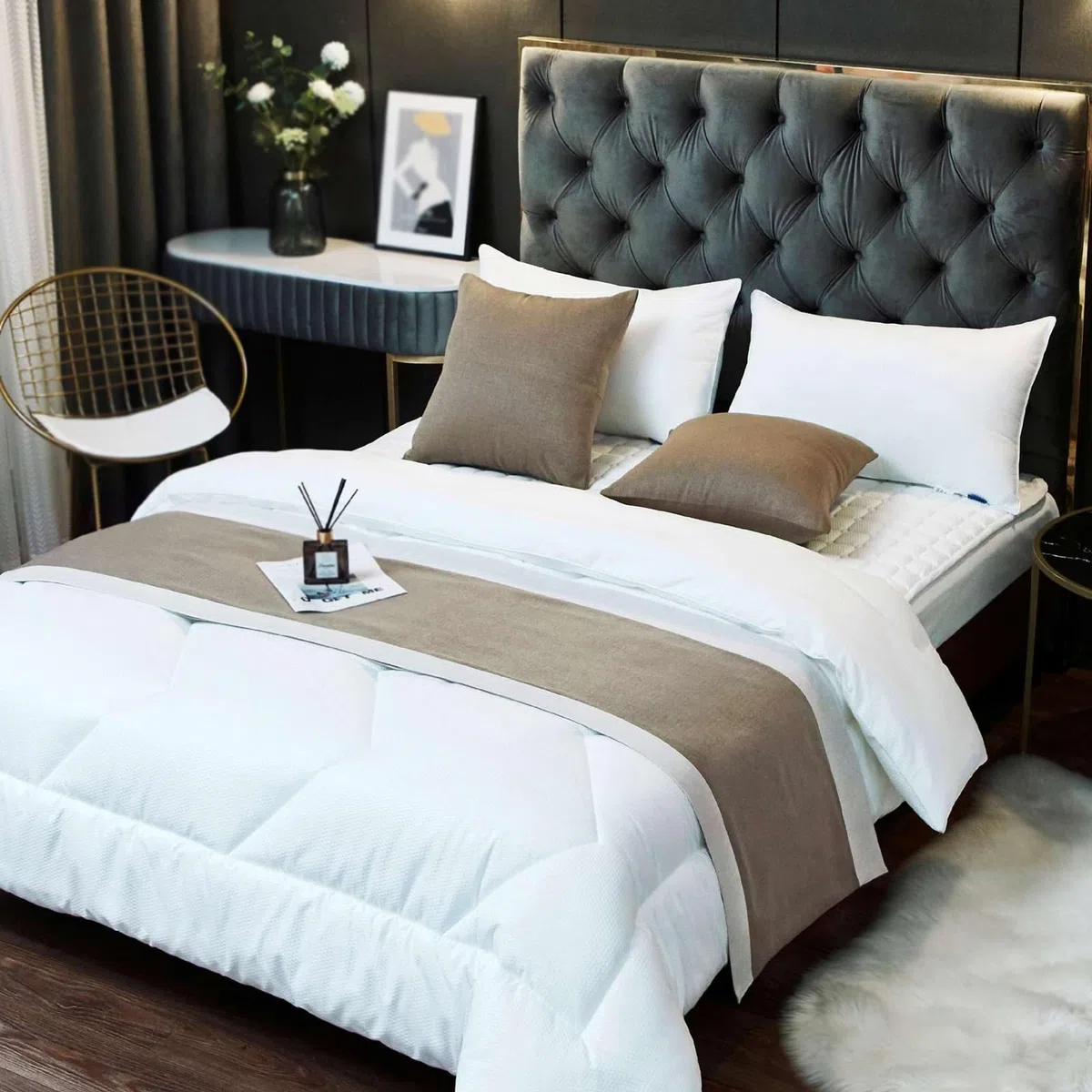 Solidny bieżnik na łóżko z dopasowanymi poduszkami Bawełniany i lniany szalik na łóżko luksusowej klasy hotelowej do sypialni w sali weselnej hotelu(Brown,2 Pillow(with insert))