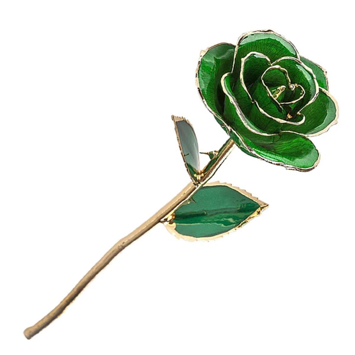 Forever Green Rose Pozłacany 24-karatowym prawdziwym sztucznym kwiatem z liściem i podstawą Dekoracje rękodzielnicze na Walentynki Dzień matki Kolekcja ów ślubnych Ozdoba