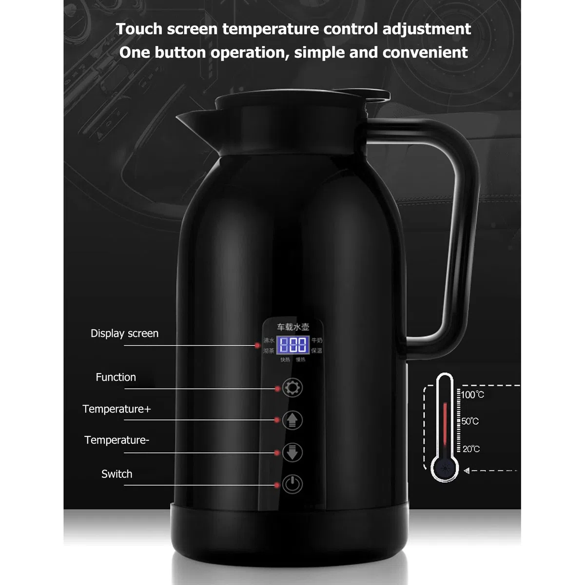 Kubek grzewczy do samochodu, przenośny czajnik elektryczny ze stali nierdzewnej do herbaty czarnej kawy 1300 ml