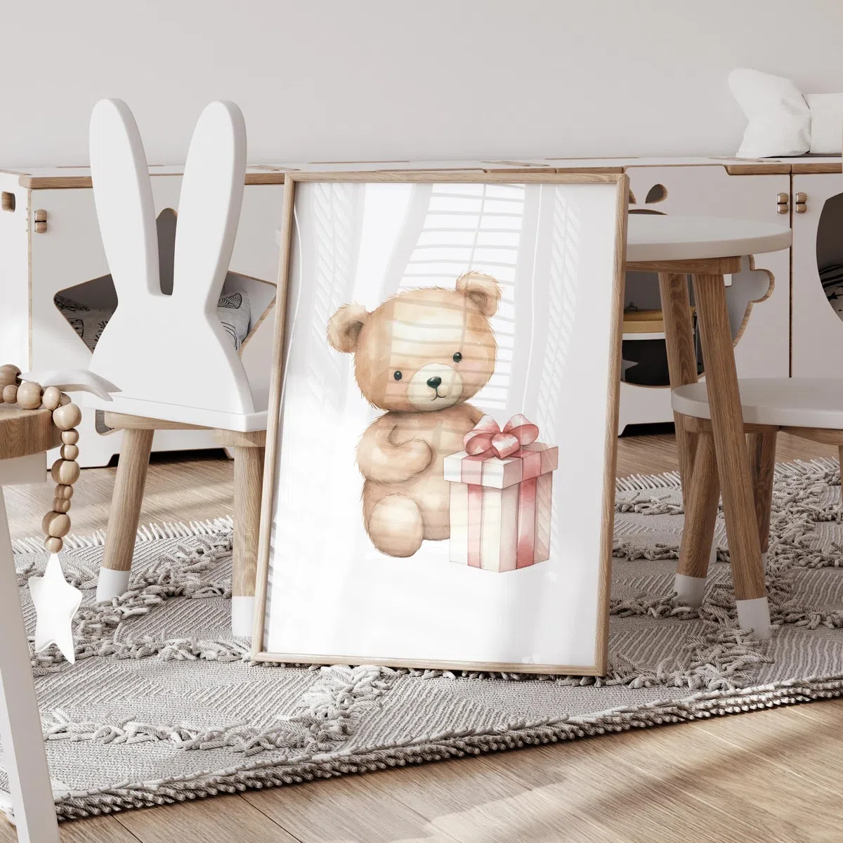 CHAOJIART Miś miłość prezenty 3 szt. sztuka ścienna wydruki płótno obraz plakat obraz do sypialni dziecka dzieci pokój zabaw wystrój domu (70 x 90 cm x 3/bezramowy)
